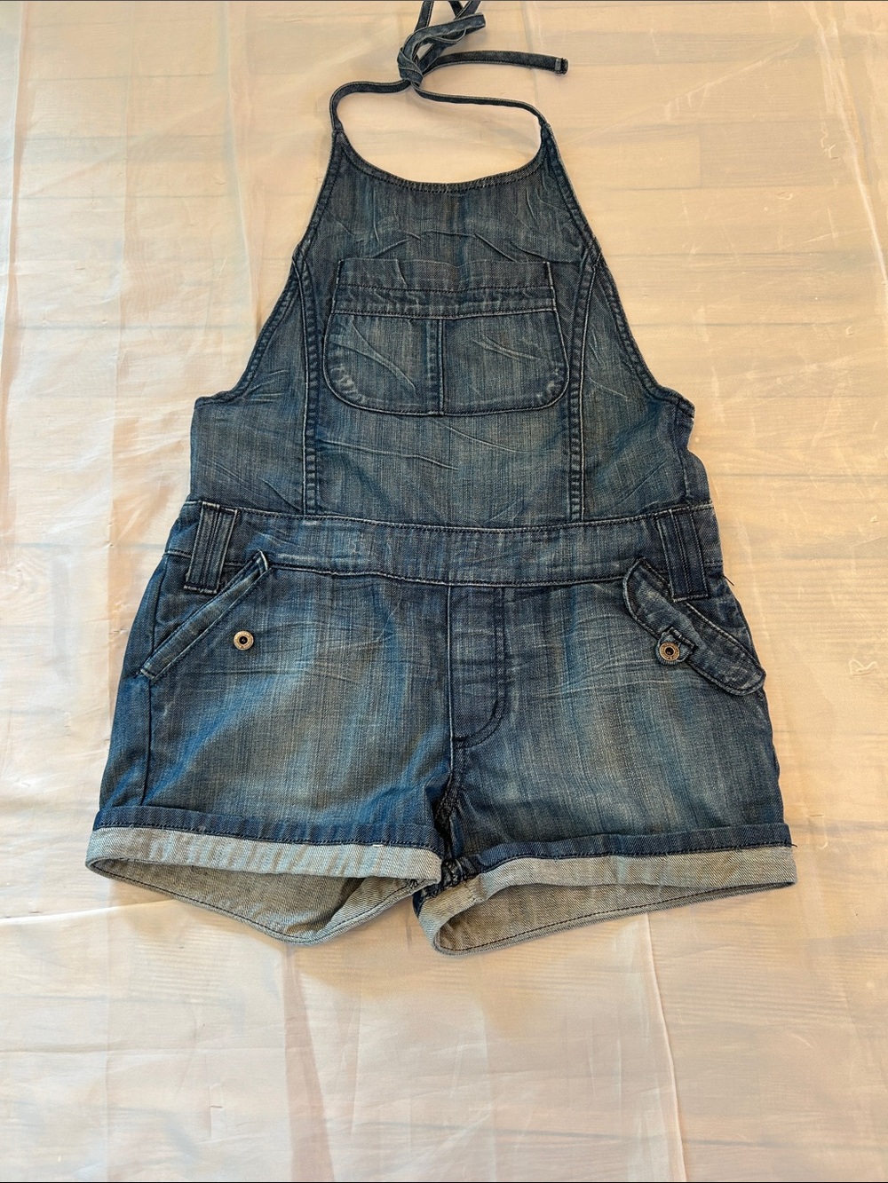 Chip & Pepper Girls' Blue Denim Halter Short Overalls